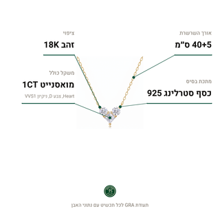 שרשרת Pisa Gold, מואסנייט 1CT, כסף סטרלינג 925, ציפוי זהב 18K