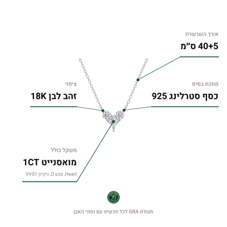 שרשרת Pisa, מואסנייט 1CT, כסף סטרלינג 925, ציפוי זהב לבן 18K