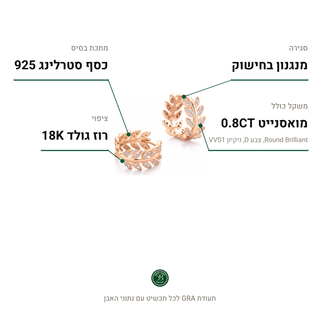 עגילי Sylin Rose, מואסנייט 0.8CT, כסף סטרלינג 925, ציפוי רוז גולד 18K