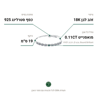 צמיד Siena, מואסנייט 0.11CT, כסף סטרלינג 925, ציפוי זהב לבן 18K