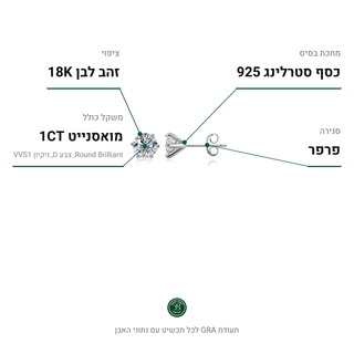 עגילי Lia, מואסנייט 1CT, כסף סטרלינג 925, ציפוי זהב לבן 18K