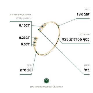 צמיד Bari Gold, מואסנייט 0.5CT, כסף סטרלינג 925, ציפוי זהב 18K