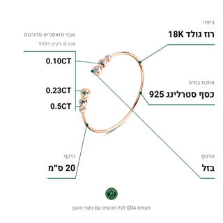 צמיד Bari Rose, מואסנייט 0.5CT, כסף סטרלינג 925, ציפוי רוז גולד 18K