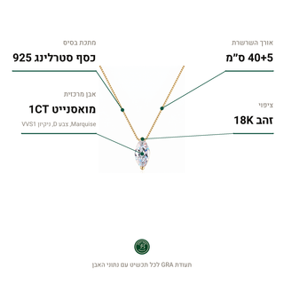 שרשרת Lucca Gold, מואסנייט 1CT, כסף סטרלינג 925, ציפוי זהב 18K