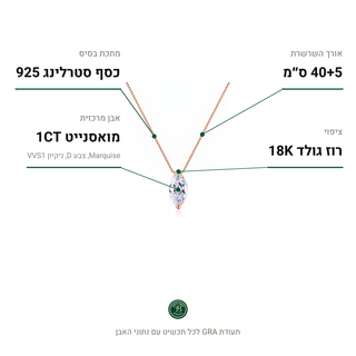 שרשרת Lucca Rose, מואסנייט 1CT, כסף סטרלינג 925, ציפוי רוז גולד 18K