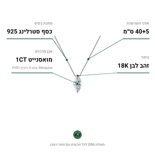 שרשרת Lucca, מואסנייט 1CT, כסף סטרלינג 925, ציפוי זהב לבן 18K