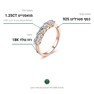 טבעת Nova Rose, מואסנייט 1.25CT, כסף סטרלינג 925, ציפוי רוז גולד 18K