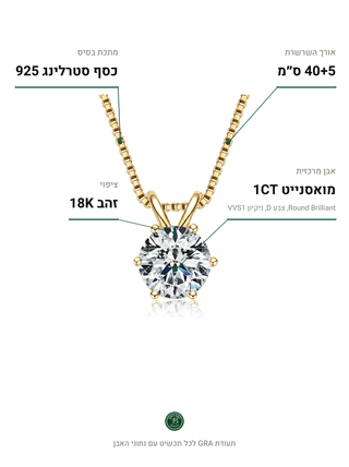 שרשרת Liri Gold, מואסנייט 1CT, כסף סטרלינג 925, ציפוי זהב 18K