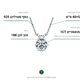 שרשרת Liri Silver, מואסנייט 1CT, כסף סטרלינג 925, ציפוי זהב לבן 18K