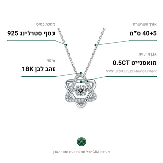 שרשרת David Star Silver, מואסנייט 0.5CT, כסף סטרלינג 925, ציפוי זהב לבן 18K