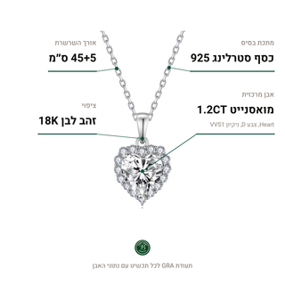 שרשרת Torino, מואסנייט 1.2CT, כסף סטרלינג 925, ציפוי זהב לבן 18K