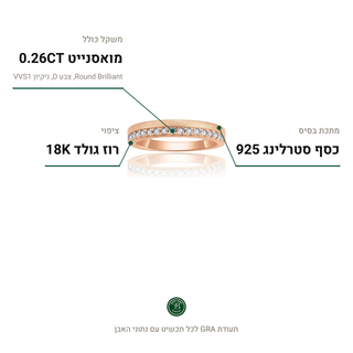 טבעת Verona Rose, מואסנייט 0.26CT, כסף סטרלינג 925, ציפוי רוז גולד 18K