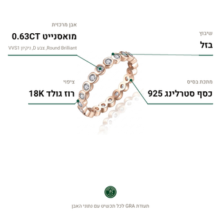 טבעת Parma Rose, מואסנייט 0.63CT, כסף סטרלינג 925, ציפוי רוז גולד 18K