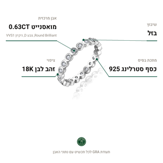 טבעת Parma, מואסנייט 0.63CT, כסף סטרלינג 925, ציפוי זהב לבן 18K