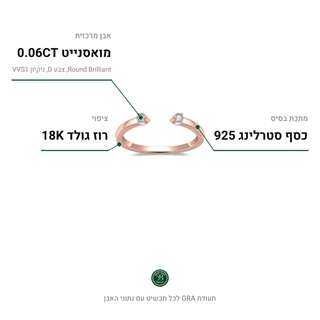 טבעת Perugia Rose, מואסנייט 0.06CT, כסף סטרלינג 925, ציפוי רוז גולד 18K