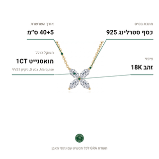 שרשרת Avell Gold, מואסנייט 1CT, כסף סטרלינג 925, ציפוי זהב 18K