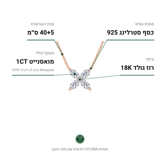 שרשרת Avell Rose, מואסנייט 1CT, כסף סטרלינג 925, ציפוי רוז גולד 18K