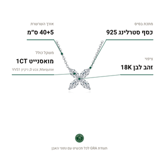 שרשרת Avell, מואסנייט 1CT, כסף סטרלינג 925, ציפוי זהב לבן 18K