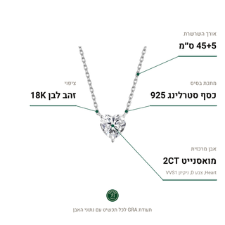 שרשרת Napoli, מואסנייט 2CT, כסף סטרלינג 925, ציפוי זהב לבן 18K