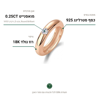 טבעת Catania Rose, מואסנייט 0.25CT, כסף סטרלינג 925, ציפוי רוז גולד 18K
