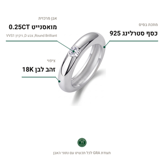 טבעת Catania Silver, מואסנייט 0.25CT, כסף סטרלינג 925, ציפוי זהב לבן 18K