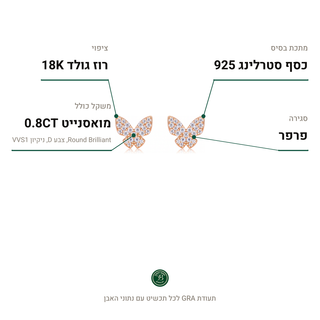 עגילי Urbino Rose, מואסנייט 0.8CT, כסף סטרלינג 925, ציפוי רוז גולד 18K