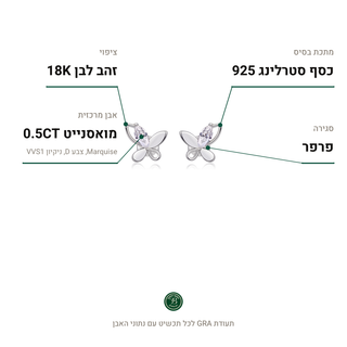 עגילי Padua Silver, מואסנייט 0.5CT, כסף סטרלינג 925, ציפוי זהב לבן 18K