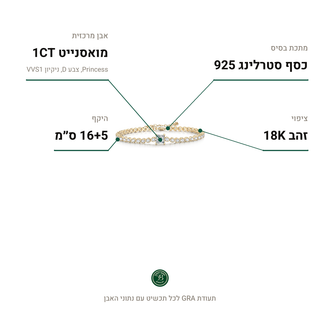 צמיד Genova Gold, מואסנייט 1CT, כסף סטרלינג 925, ציפוי זהב 18K