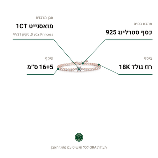 צמיד Genova Rose, מואסנייט 1CT, כסף סטרלינג 925, ציפוי רוז גולד 18K
