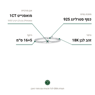 צמיד Genova, מואסנייט 1CT, כסף סטרלינג 925, ציפוי זהב לבן 18K
