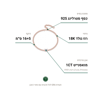 צמיד Asti Rose, מואסנייט 1CT, כסף סטרלינג 925, ציפוי רוז גולד 18K