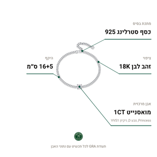 צמיד Asti, מואסנייט 1CT, כסף סטרלינג 925, ציפוי זהב לבן 18K
