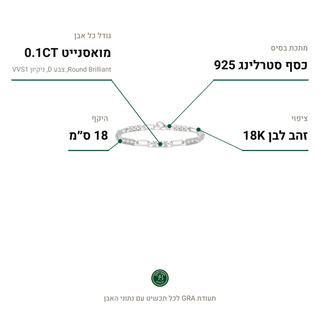 צמיד Padua Silver, מואסנייט 0.1CT, כסף סטרלינג 925, ציפוי זהב לבן 18K