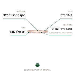 צמיד Coriel Rose, מואסנייט 0.1CT, כסף סטרלינג 925, ציפוי רוז גולד 18K