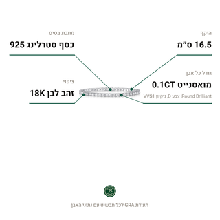 צמיד Coriel, מואסנייט 0.1CT, כסף סטרלינג 925, ציפוי זהב לבן 18K