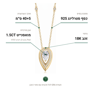 שרשרת Ancona Gold, מואסנייט 1.5CT, כסף סטרלינג 925, ציפוי זהב 18K