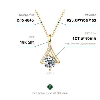 שרשרת Reggio Gold, מואסנייט 1CT, כסף סטרלינג 925, ציפוי זהב 18K
