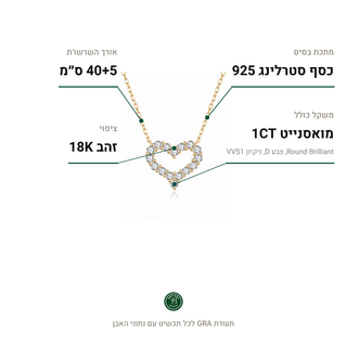 שרשרת Terni Gold, מואסנייט 1CT, כסף סטרלינג 925, ציפוי זהב 18K