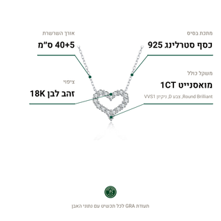 שרשרת Terni, מואסנייט 1CT, כסף סטרלינג 925, ציפוי זהב לבן 18K