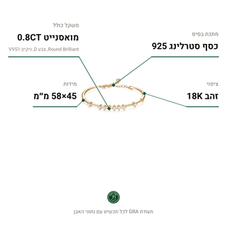 צמיד Firenze Gold, מואסנייט 0.8CT, כסף סטרלינג 925, ציפוי זהב 18K