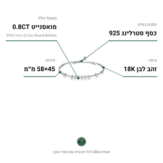 צמיד Firenze, מואסנייט 0.8CT, כסף סטרלינג 925, ציפוי זהב לבן 18K